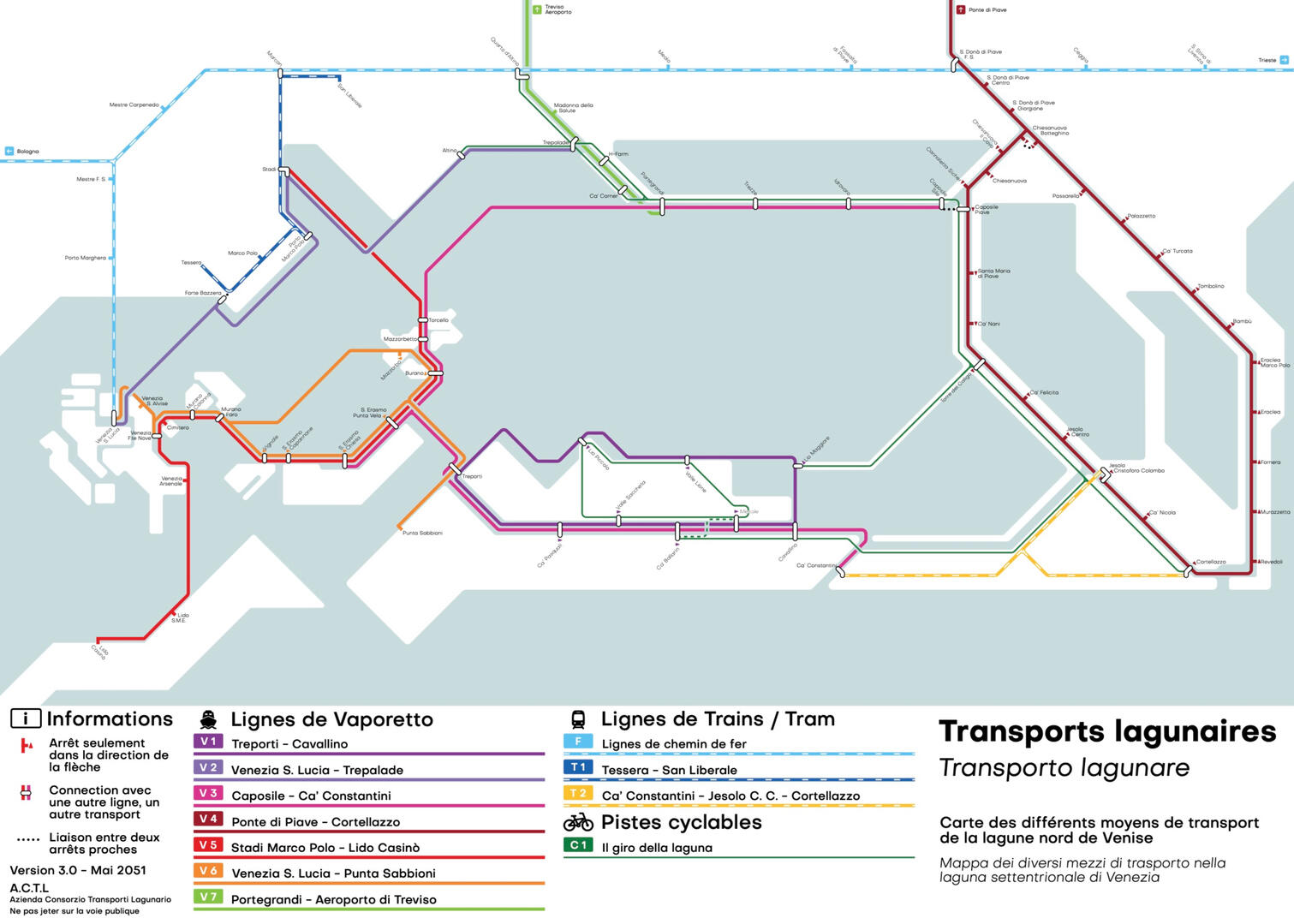 Tracé des transports de la lagune de Venise à horizon 2050